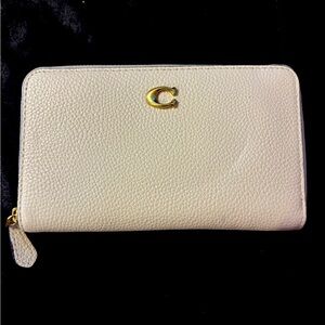 Coach Beige Leather Wallet with Gold Accent